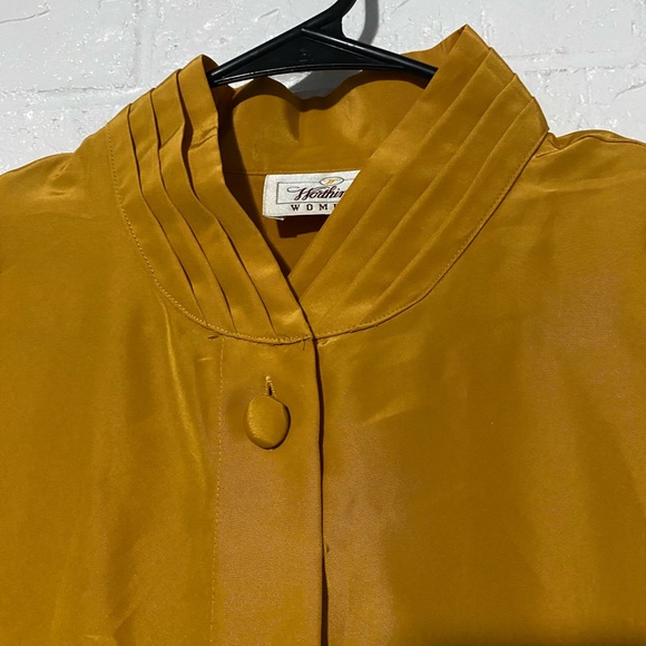 Worthington Vintage 80s Mustard Yellow Button Up Blouse - Picture 3 of 10